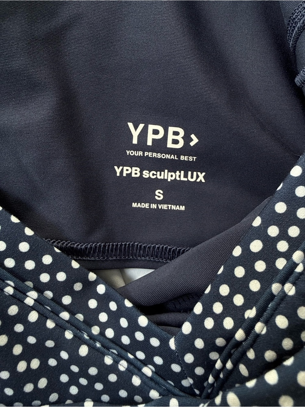Small Abercrombie + Fitch YPB Sculpt Lux Navy Blue Polka Dot V‑Neck Dress - Picture 3 of 12